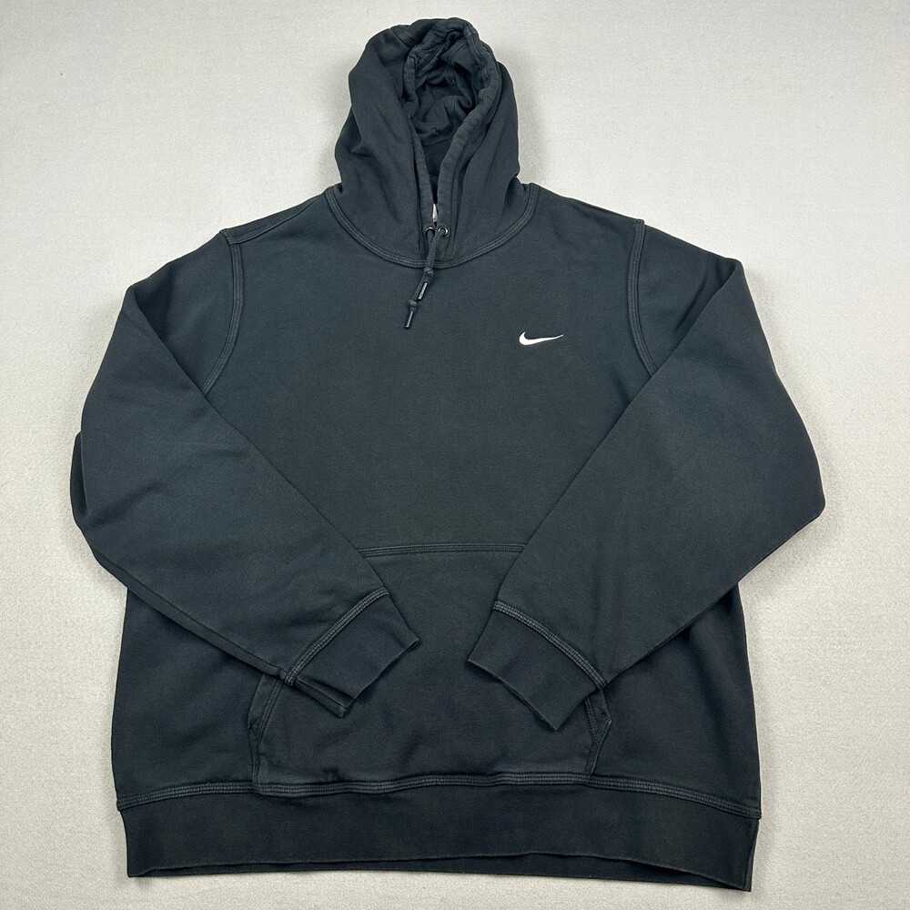 Nike Hoodie Men 2XL Black Club Fleece Embroidered Swoosh Pullover Sweatshirt XXL